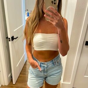 American Eagle Outfitters Cream Ruched Crop Top
